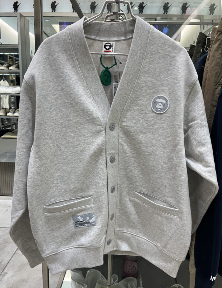 AAPE Moonface sweat cotton cardigan 23 男裝秋冬薄絨猿顏徽章刺繡V領