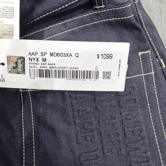 香港直郵 Aape 男裝 26春夏 刺繡章字母浮雕印花水洗做舊牛仔短褲D603