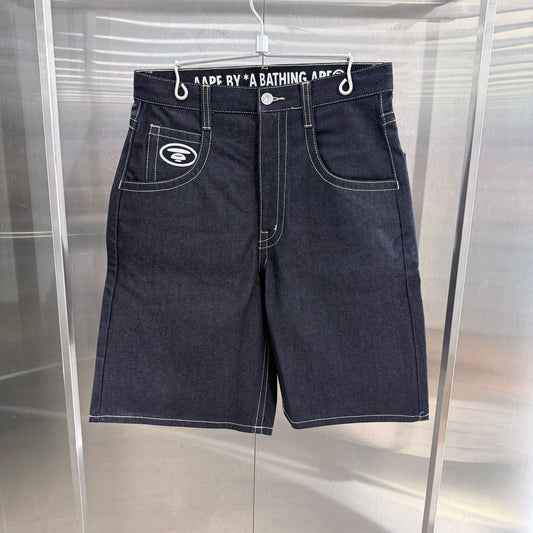 香港直郵 Aape 男裝 26春夏 刺繡章字母浮雕印花水洗做舊牛仔短褲D603