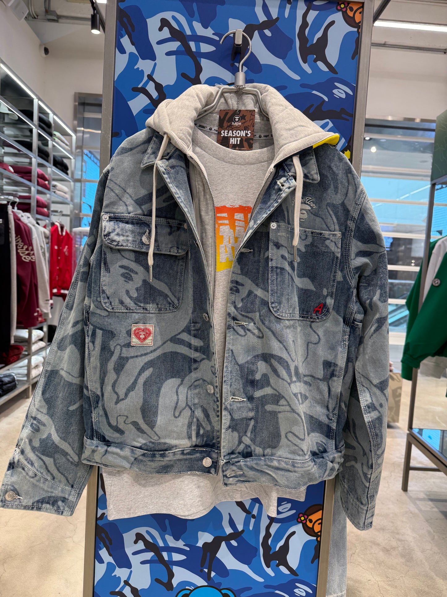 香港代購 專櫃正品 Aape男裝 26春夏猿人刺繡迷彩水洗做舊牛仔夾克外套7772