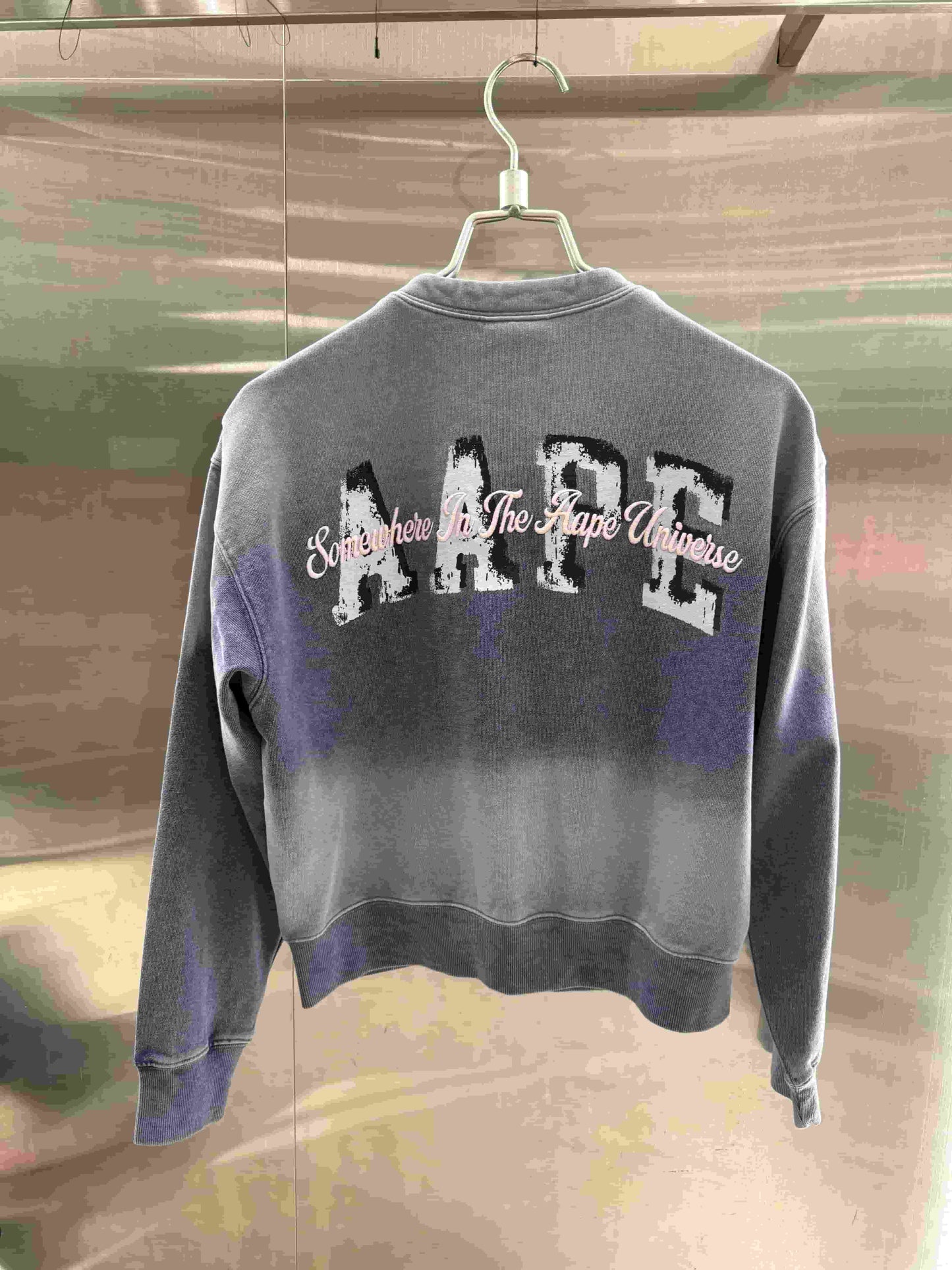 香港代購 專櫃正品 Aape 26春夏 女裝 心型猿人字母刺繡復古水洗圓領衛衣D355