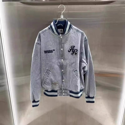 香港代購 專櫃正品 Aape 男裝 26春夏字母刺繡美式復古牛仔摁扣棒球服外套7781