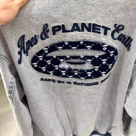 香港代購 專櫃正品 Aape 男裝 26春夏字母刺繡美式復古牛仔摁扣棒球服外套7781