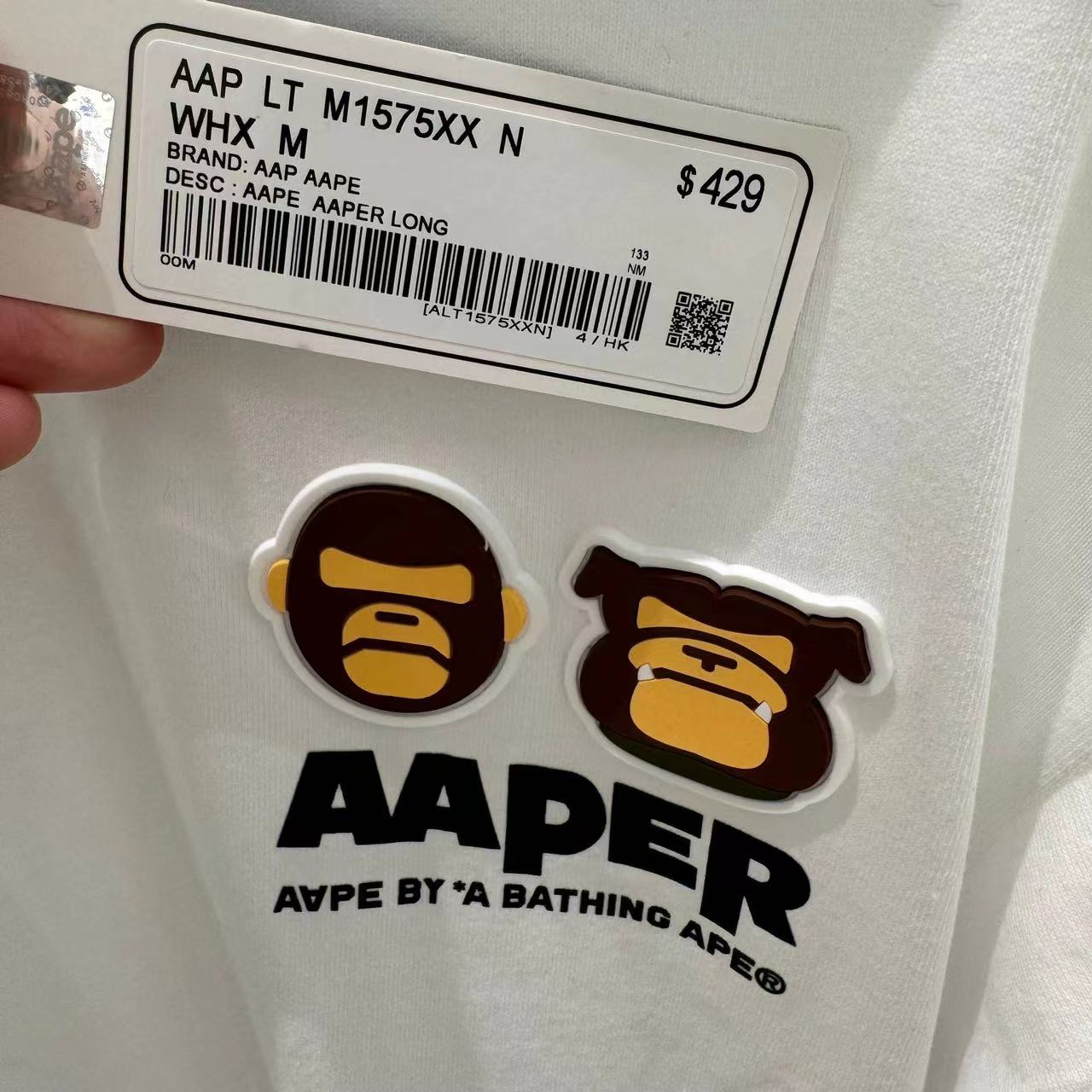 香港專櫃代購 Aape 男裝 24秋冬猿人軍團徽章字母印花潮流簡約長袖T恤1575