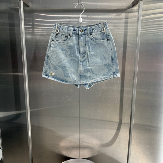 香港代購 專櫃正品 26春夏 Aape 女 猿人刺繡徽章潮流迷彩水洗做舊牛仔裙褲D625