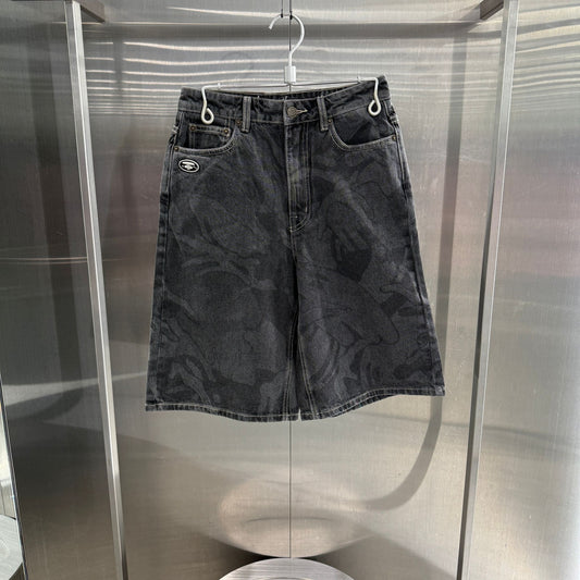 香港代購 專櫃正品 26春夏 Aape 女 猿人刺繡徽章潮流迷彩水洗做舊牛仔短褲D624