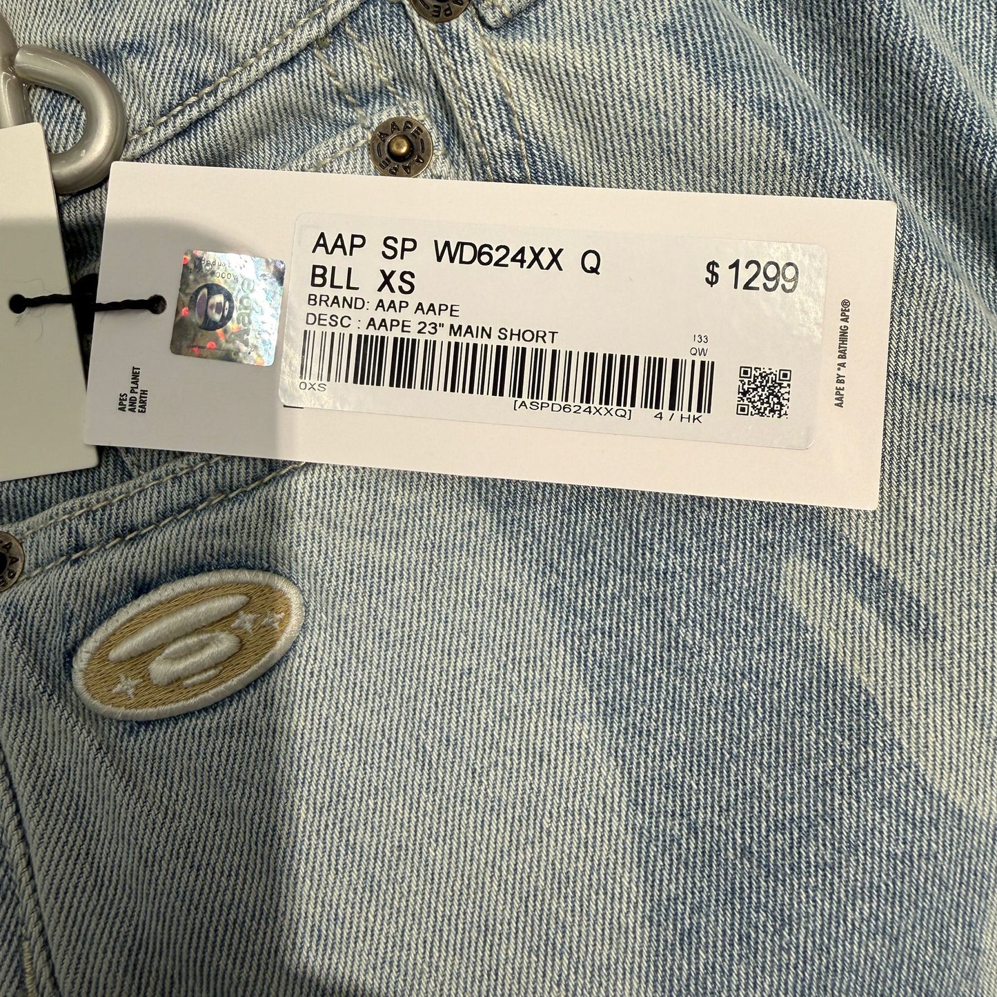 香港代購 專櫃正品 26春夏 Aape 女 猿人刺繡徽章潮流迷彩水洗做舊牛仔短褲D624