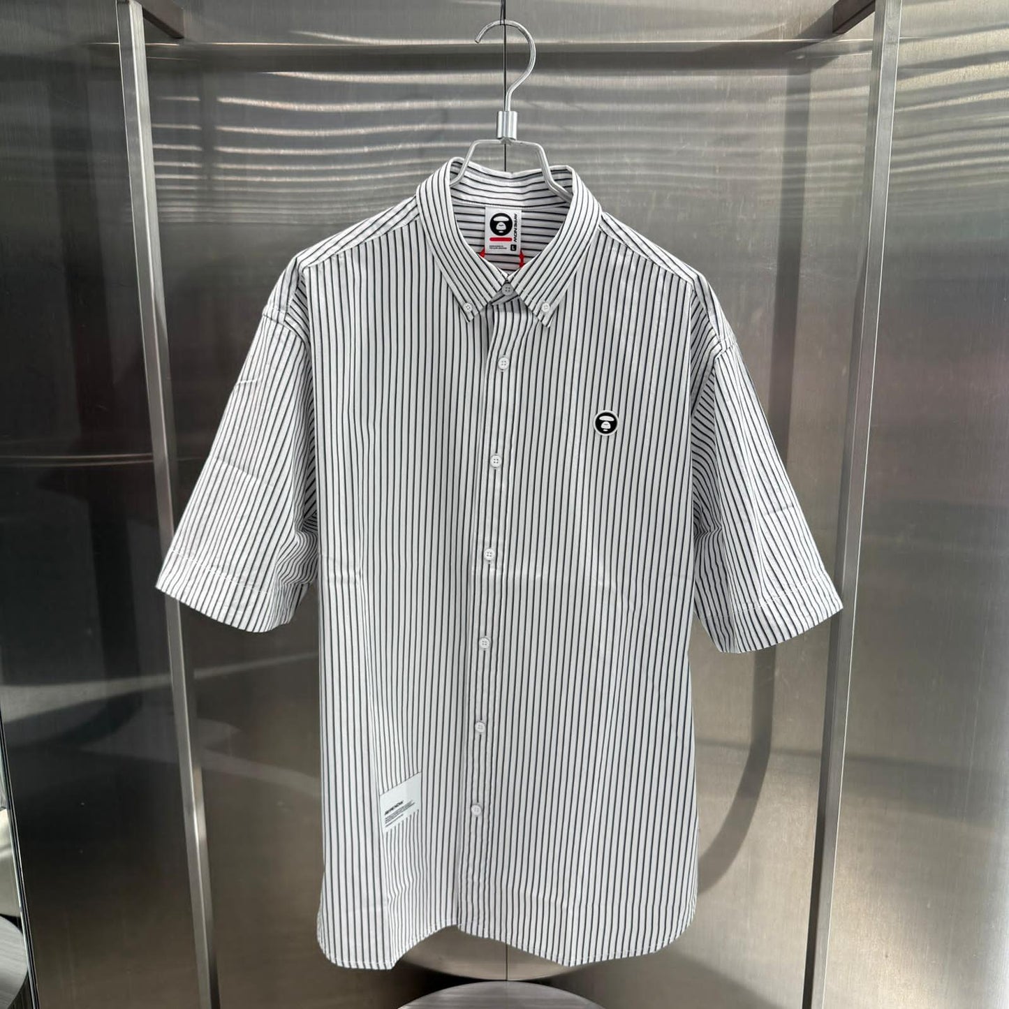 香港代購 專櫃正品 26春夏 Aape 男 AAPENOW 猿人小標徽章簡約舒適休閒條紋短袖襯衫8561