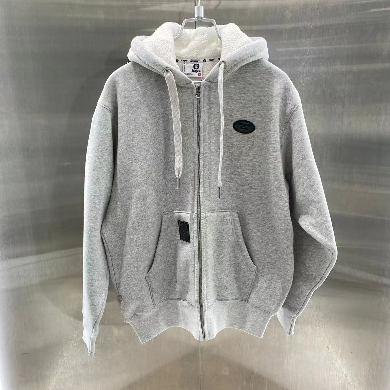 香港專櫃代購 100%正品 Aape 男裝 24秋冬猿顏徽章嘻哈潮流休閑厚絨連帽衛衣外套346