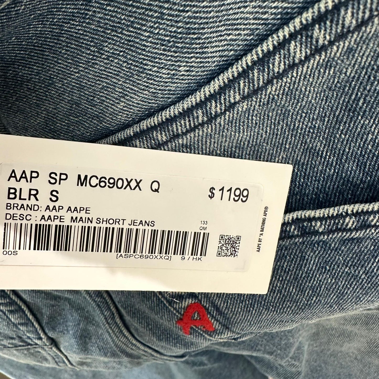 香港代購 專櫃正品 26春夏 Aape 男 AAPEUNVS 心標字母刺繡水洗做舊潮流牛仔短褲C690