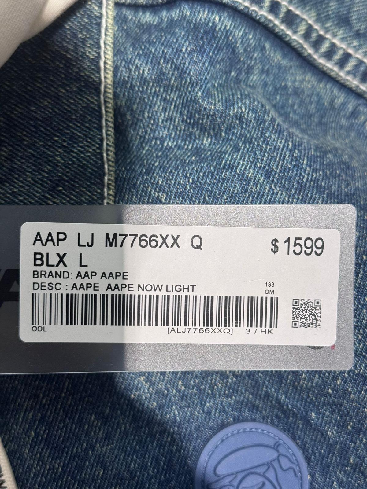 香港直郵 專櫃正品 Aape 26春夏 男 猿人徽章可拆卸帽水洗做舊牛仔夾克外套7766