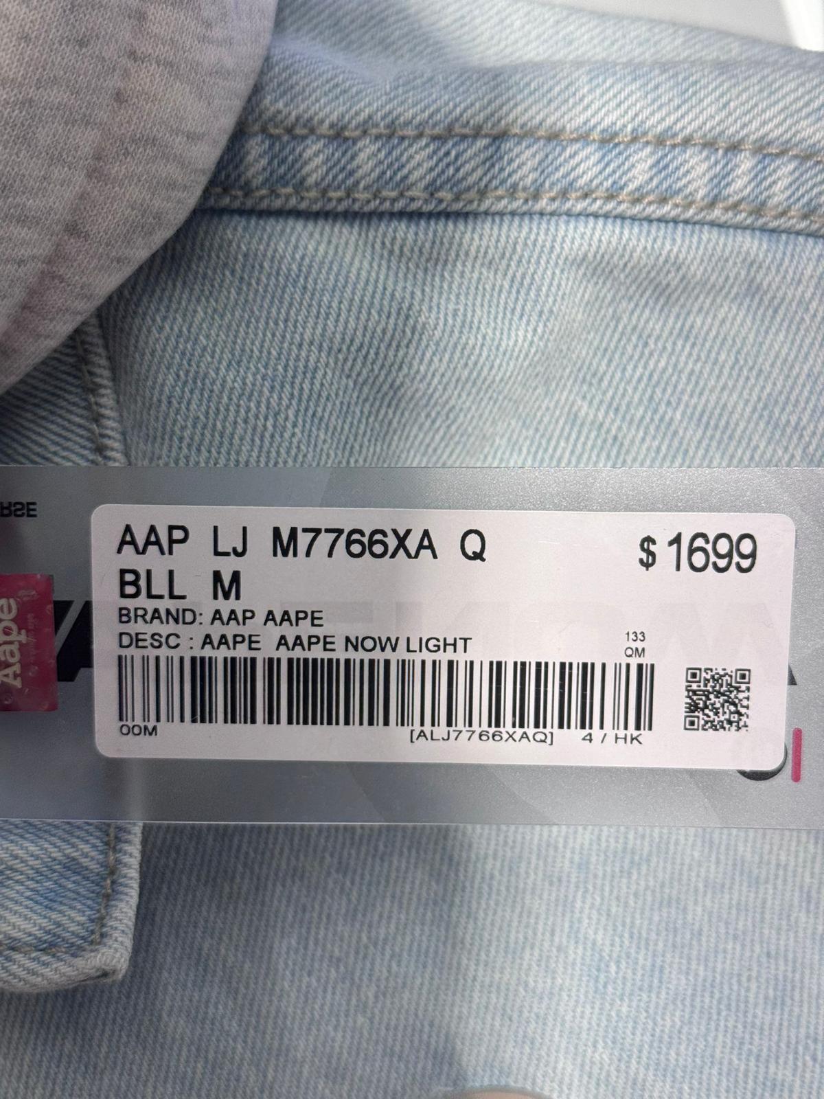 香港直郵 專櫃正品 Aape 26春夏 男 猿人徽章可拆卸帽水洗做舊牛仔夾克外套7766