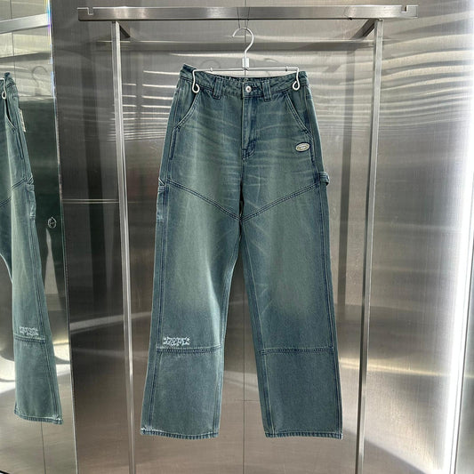 香港直郵 專櫃正品 Aape 26春夏 女  猿人刺繡徽章水洗做舊牛仔長褲D620