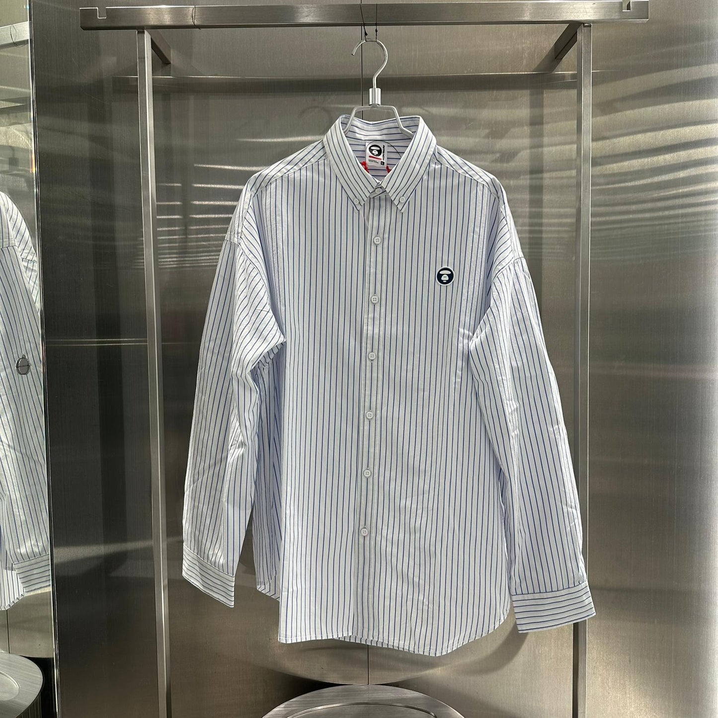 香港直郵 專櫃正品 Aape 26春夏 AAPENOW 猿人小標徽章舒適休閒條紋長袖襯衫8557