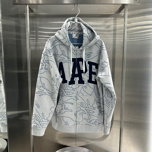 香港直郵 專櫃正品 Aape 26春夏 男 猿人字母刺繡迷彩連帽拉鏈衛衣外套D349