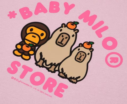 香港直郵 BABY MILO STORE女裝25春夏卡通小猴卡皮巴拉水豚圖案印花短袖T恤0438