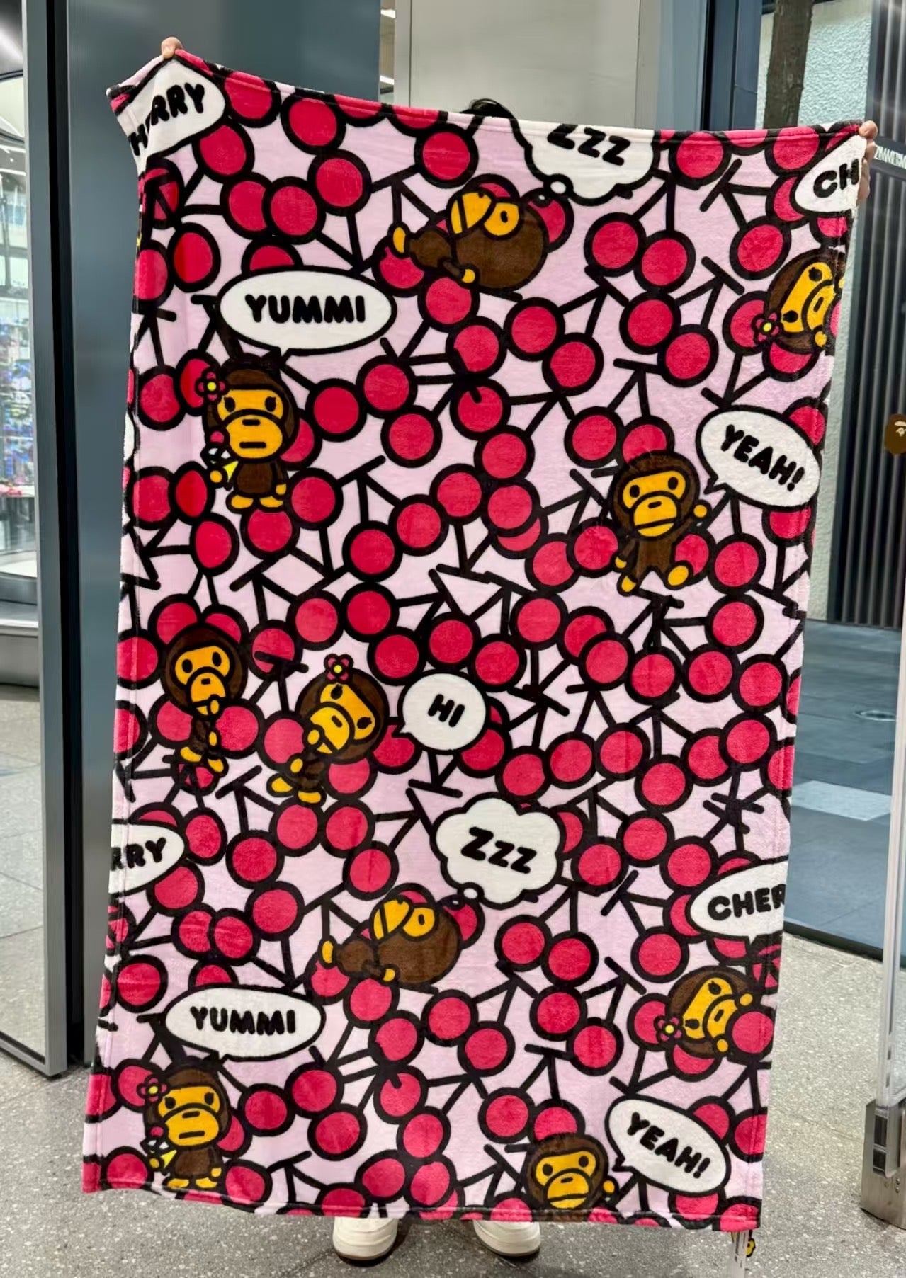 BABY MILO STORE配飾卡通小猴櫻桃提花毛絨蓋毯4486