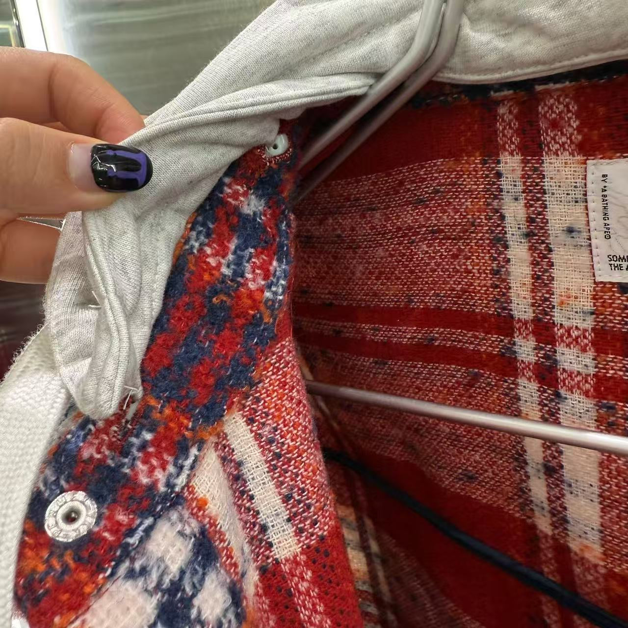 香港直郵 Aape 25秋冬 男裝 可拆卸帽格紋翻領潮流長袖襯衫外套8549