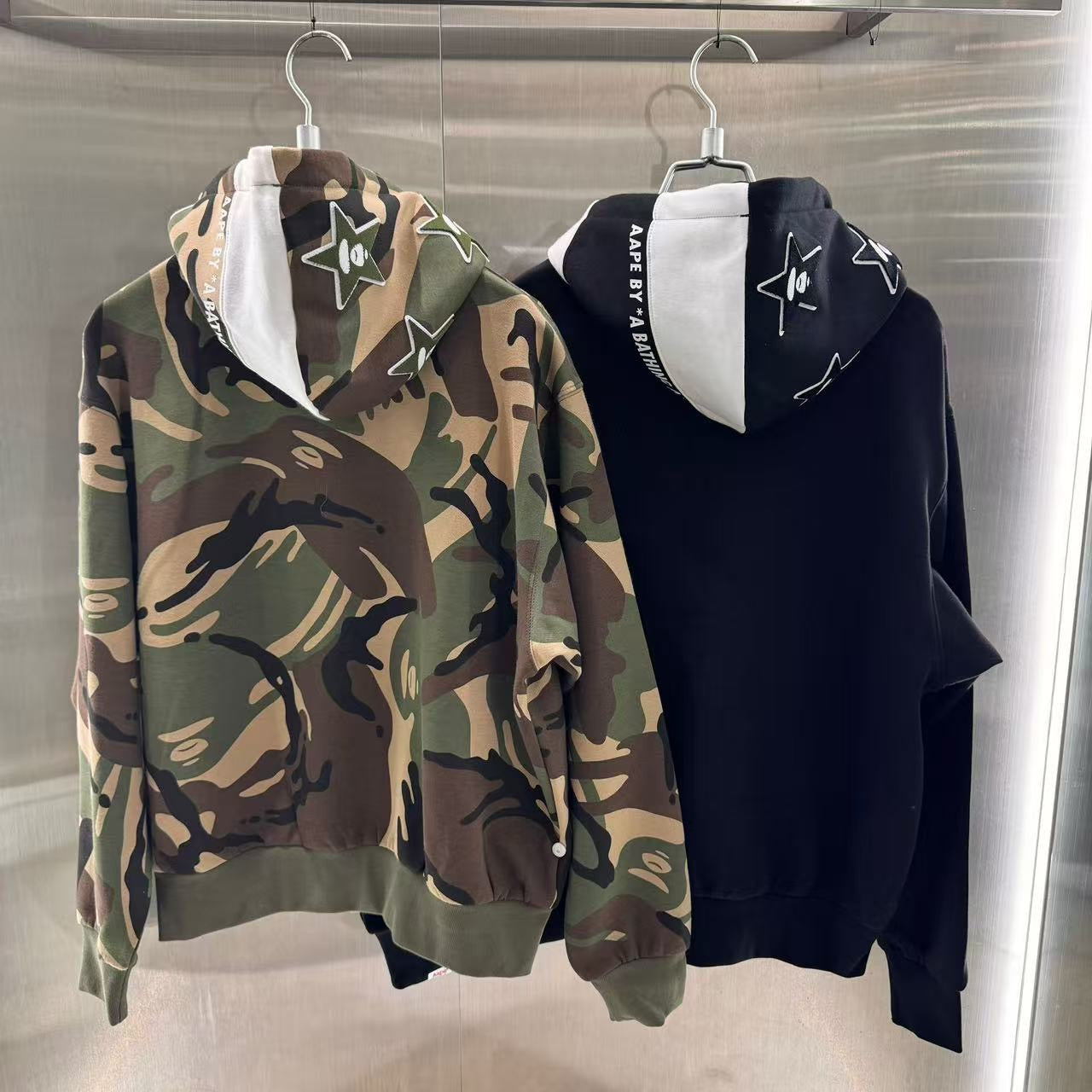 香港直郵 專櫃正品 Aape 男裝 26春夏星星猿人迷彩連帽摁扣棒球服衛衣外套D361