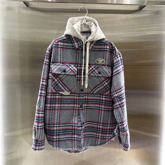 香港直郵 Aape 25秋冬 男裝 可拆卸帽格紋翻領潮流長袖襯衫外套8549