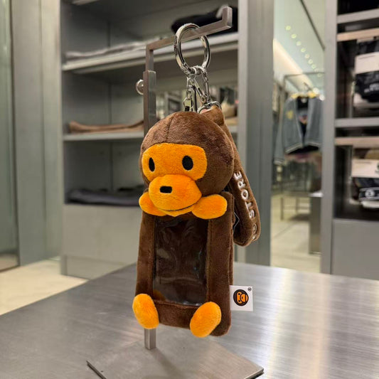 香港直郵  BABY MILO STORE 卡通小猴毛絨卡套掛件鑰匙扣4491