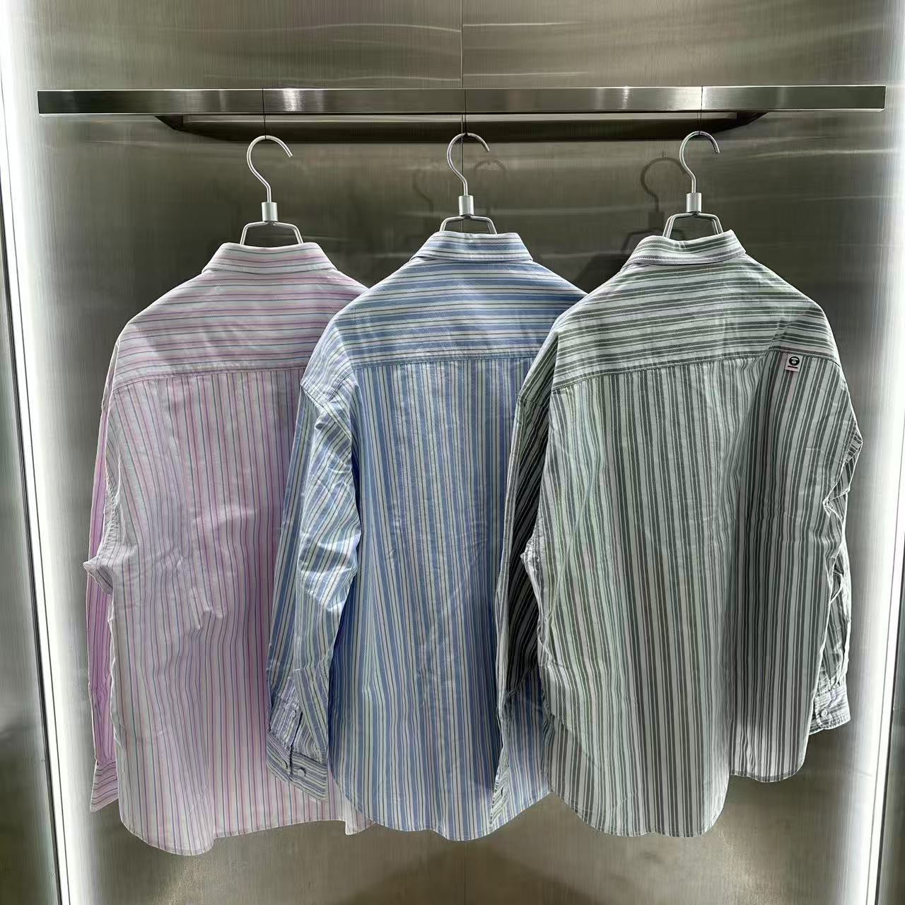 香港直郵 專櫃正品 Aape 26春夏男 猿人小標徽章簡約休閑條紋長袖襯衫8556