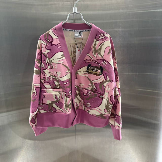 香港直郵 Aape 女裝 25秋冬 猿人刺绣美式校园风薄绒卫衣开衫D334