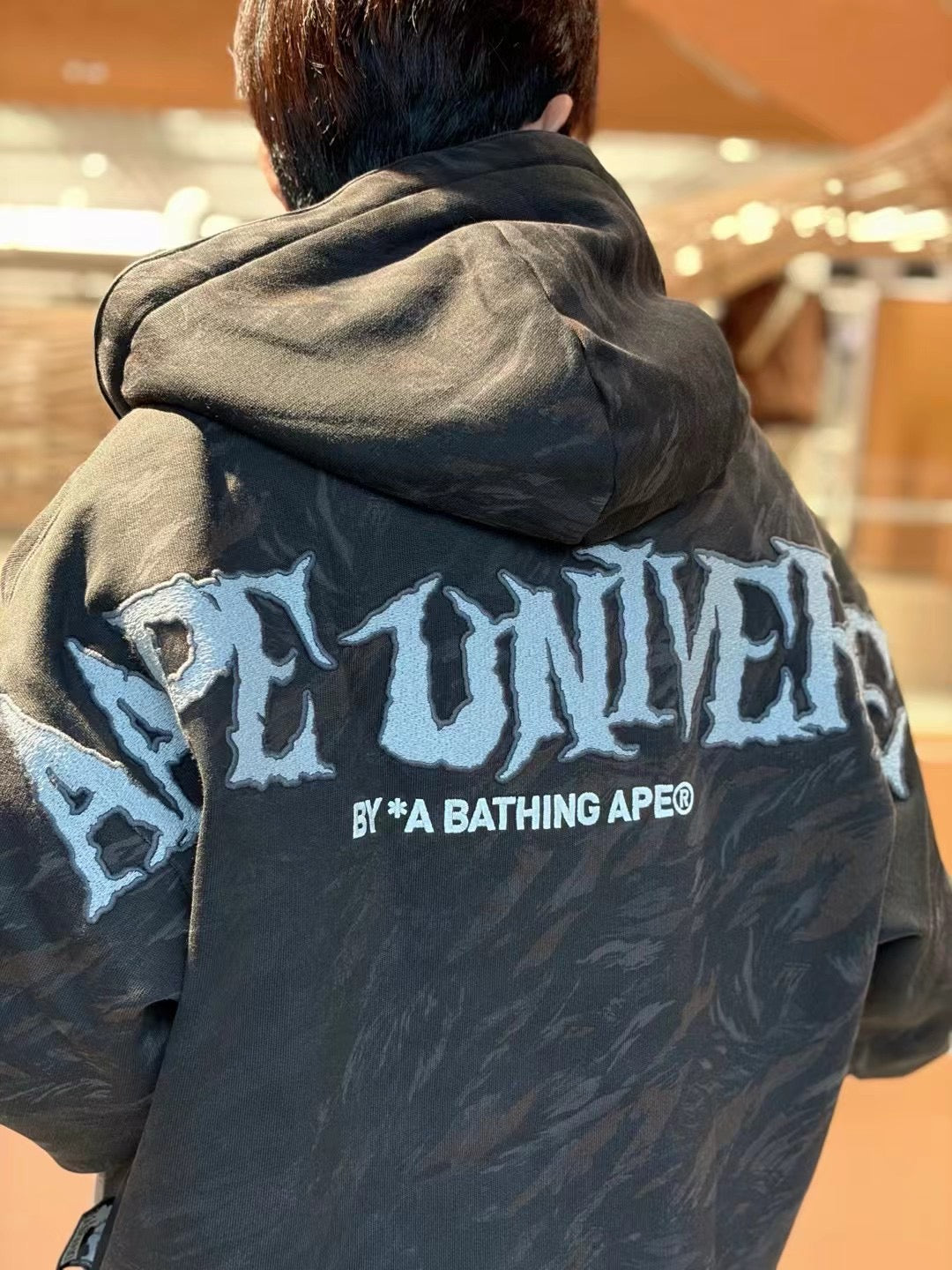 香港直郵 Aape 男裝 26秋冬水洗做舊可拆卸毛領加絨連帽衛衣E320 AAPSWME320XAR