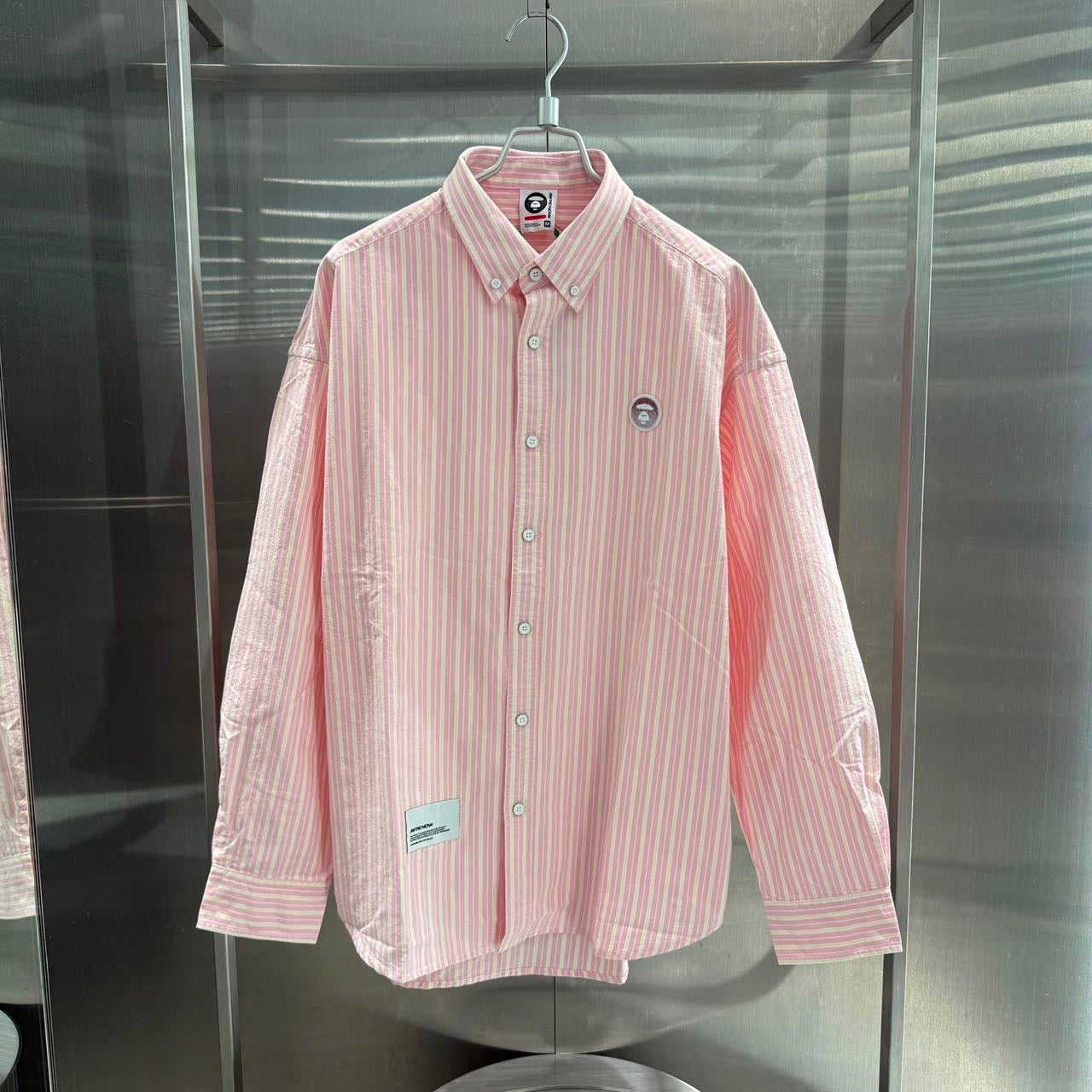 香港直郵 Aape 26秋冬 男 AAPENOW 牙刷繡徽章條紋長袖襯衫8584