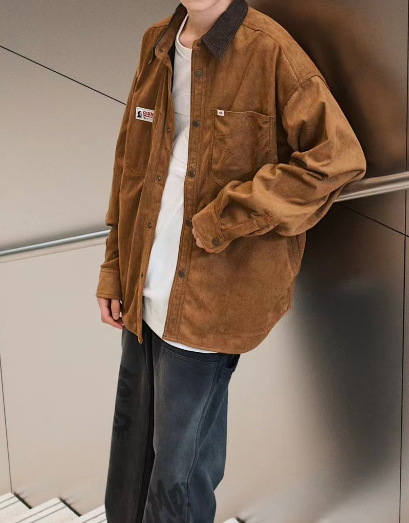香港直郵 Aape 男裝 26秋冬復古燈芯絨領仿麂皮工裝襯衫外套8591  AAPSTM8591XAR