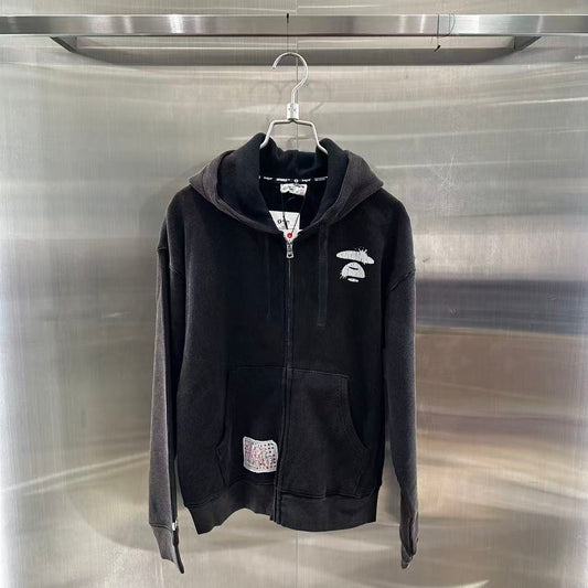 香港直郵 Aape 25秋冬 女裝 裂紋印花水洗做舊連帽衛衣外套D332