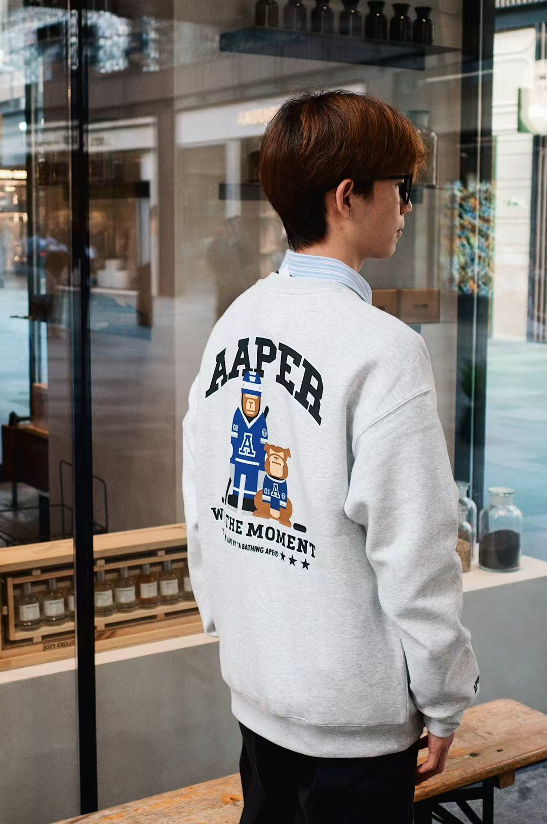 香港直郵 Aape 男装 26秋冬冰球猿人军团刺绣印花趣味圆领卫衣D390 AAPSWMD390XAR