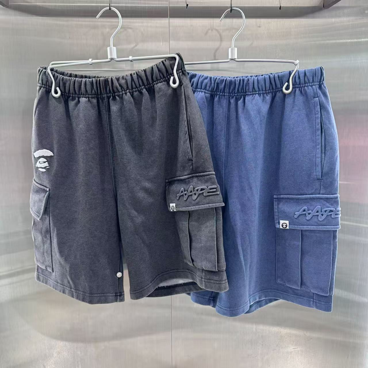 香港代購 專櫃正品 26春夏 Aape 男  AAPEUNVS 猿人刺繡復古水洗做舊潮流工裝短褲C605