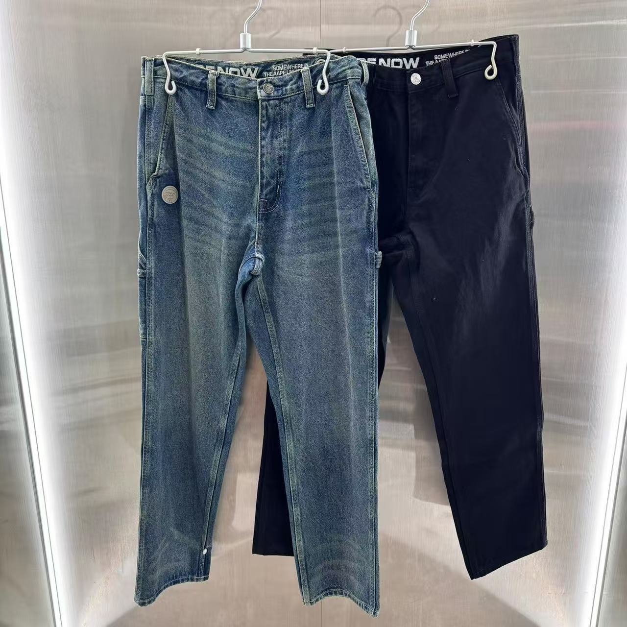 香港直郵專櫃正品 Aape 男装 26春夏 AAPENOW 猿人小標徽章復古水洗做舊牛仔長褲 C674