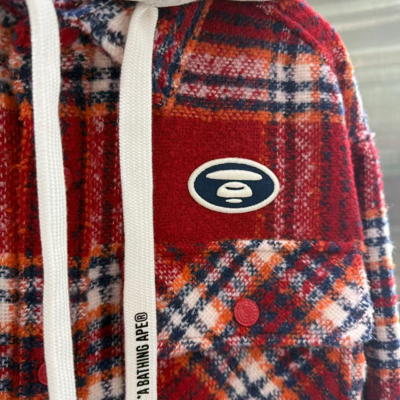 香港直郵 Aape 25秋冬 男裝 可拆卸帽格紋翻領潮流長袖襯衫外套8549