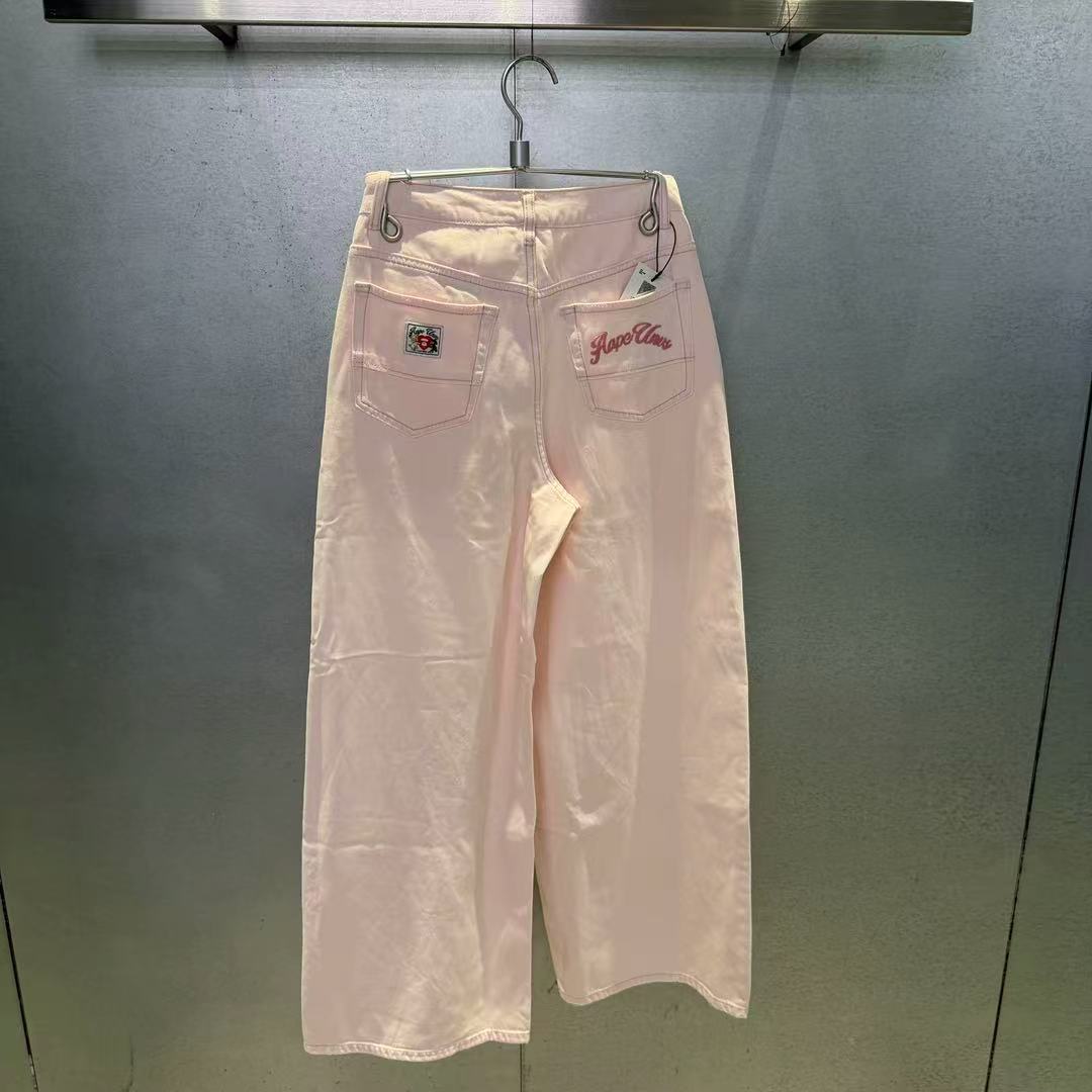 香港代購 專櫃正品 Aape 26春夏 女裝 心型猿人小熊徽章水洗闊腿牛仔長褲D619