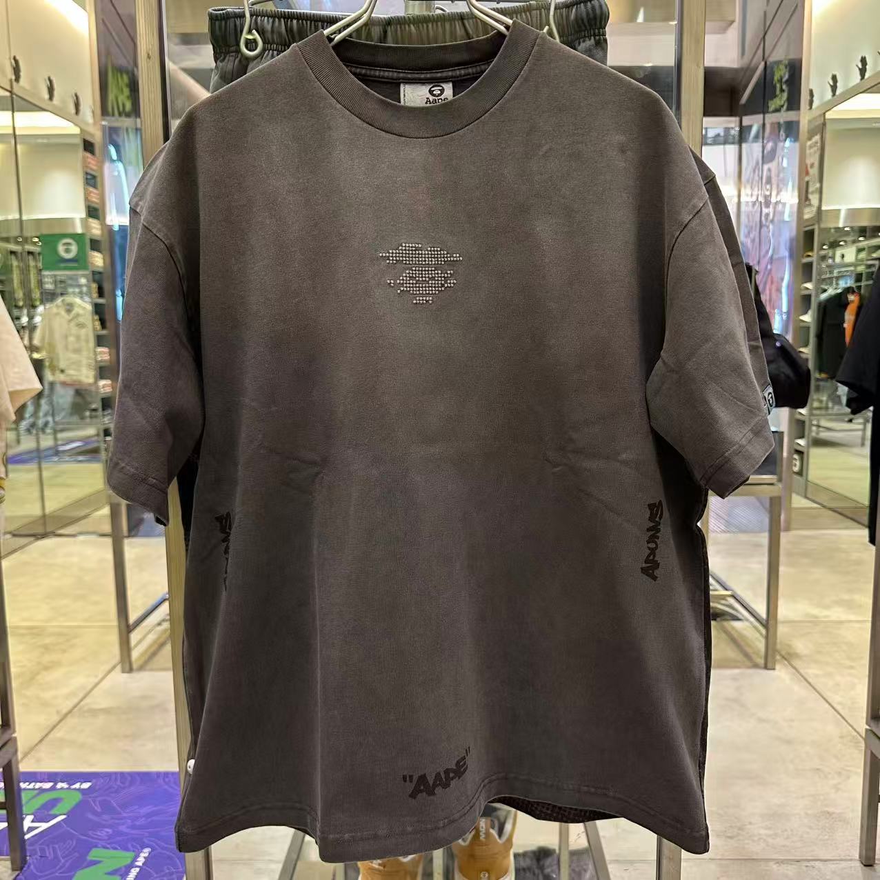 香港直郵 Aape  男裝 26春夏 字母刺繡點陣猿人印花水洗做舊短袖T恤1882