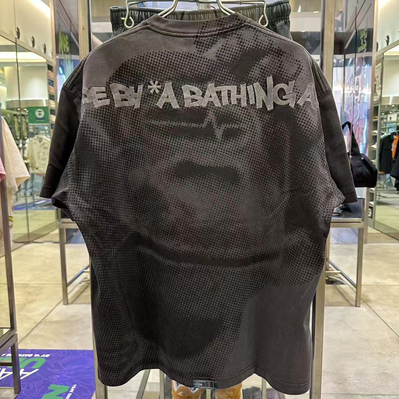香港直郵 Aape  男裝 26春夏 字母刺繡點陣猿人印花水洗做舊短袖T恤1882