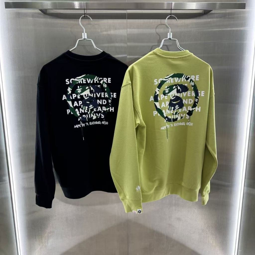 香港直郵 Aape 男裝 25秋冬猿人迷彩塗鴉風印花潮流圓領衛衣D311